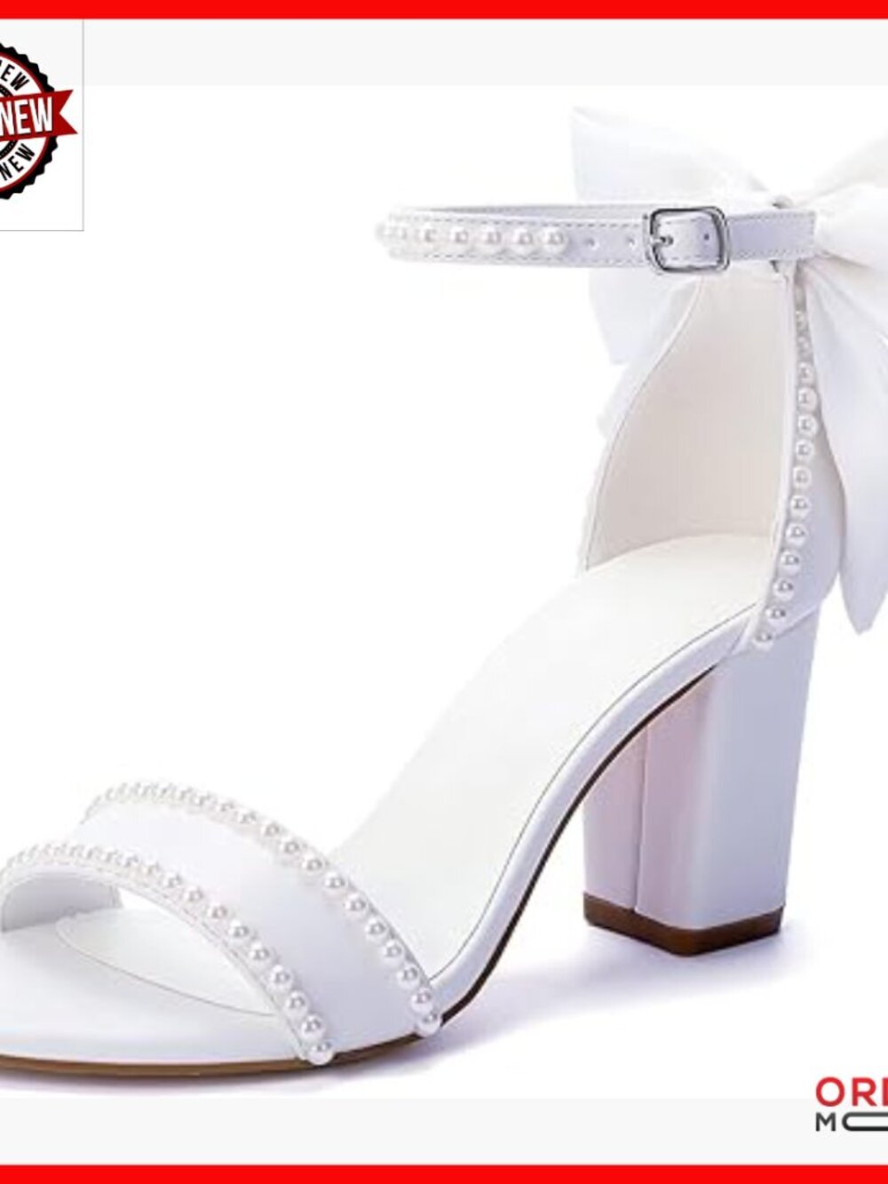 Pearl Bow Heels Open Toe Block Heel Wedding Sandals Bridal Shoes
